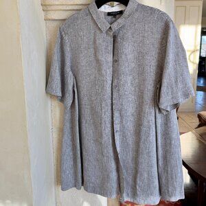 Gray Linen Short-Sleeved Blouse by Lafayette 148 NY